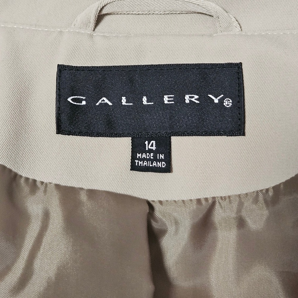 Gallery Women's Beige Hooded Long Trench Coat Double Breasted Size 14 - Picture 7 of 9